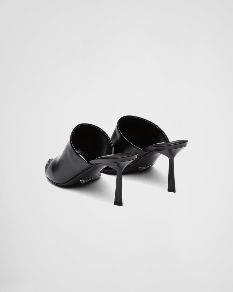 Brushed leather high-heel slides 5