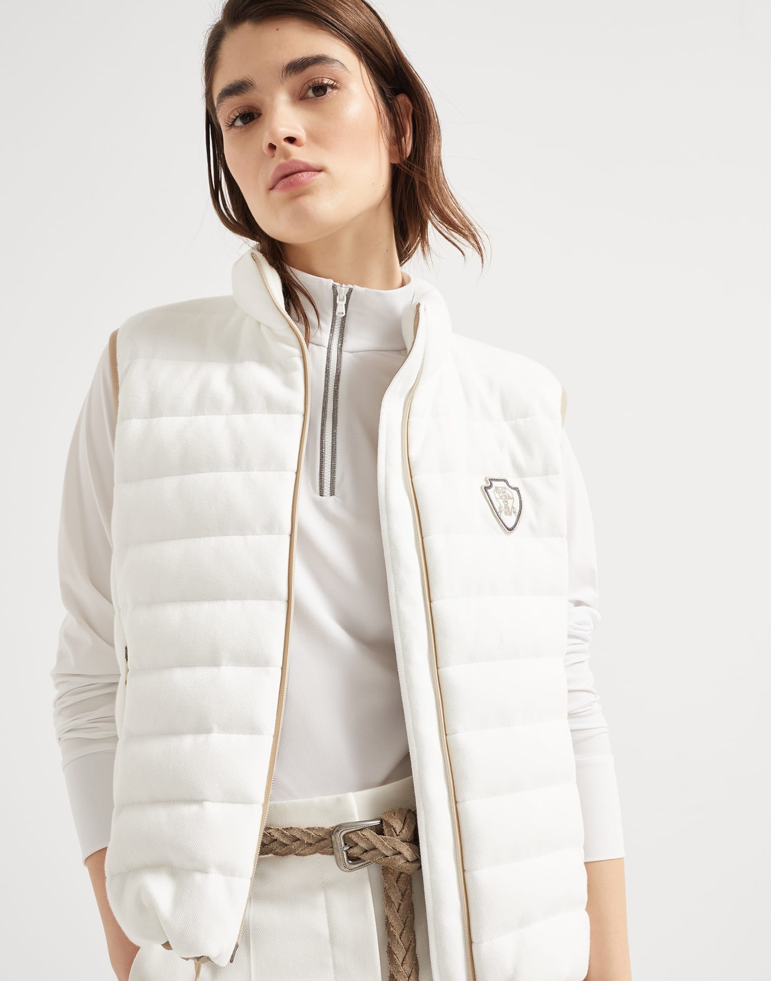 Techno cotton piqué down vest with logo - 4