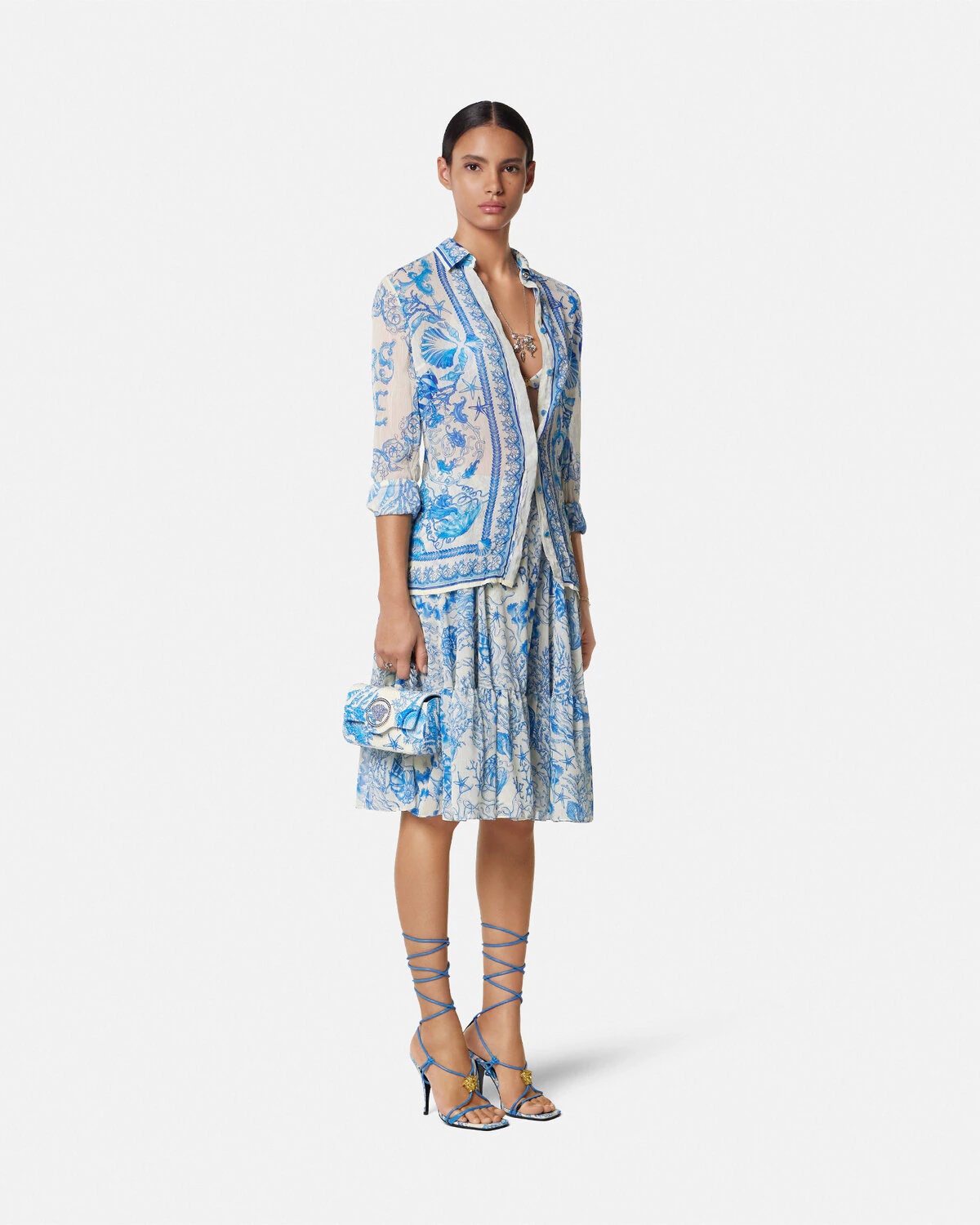 Underwater Barocco Crêpe Flowy Midi Skirt - 2