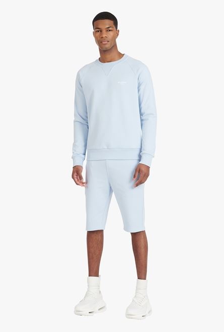 Pale blue eco-designed cotton shorts with flocked white Balmain Paris logo - 2