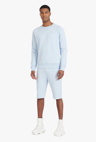 Balmain Pale blue eco-designed cotton shorts with flocked white Balmain Paris logo outlook