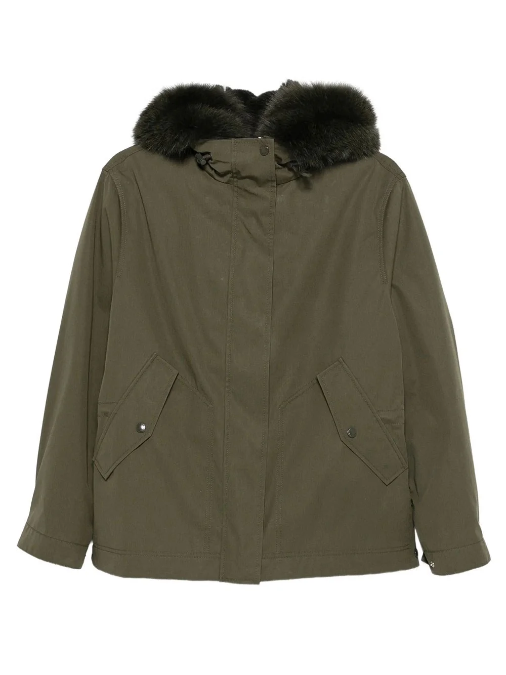 Short Cotton Parka with Fox and Rabbit Fur - 1