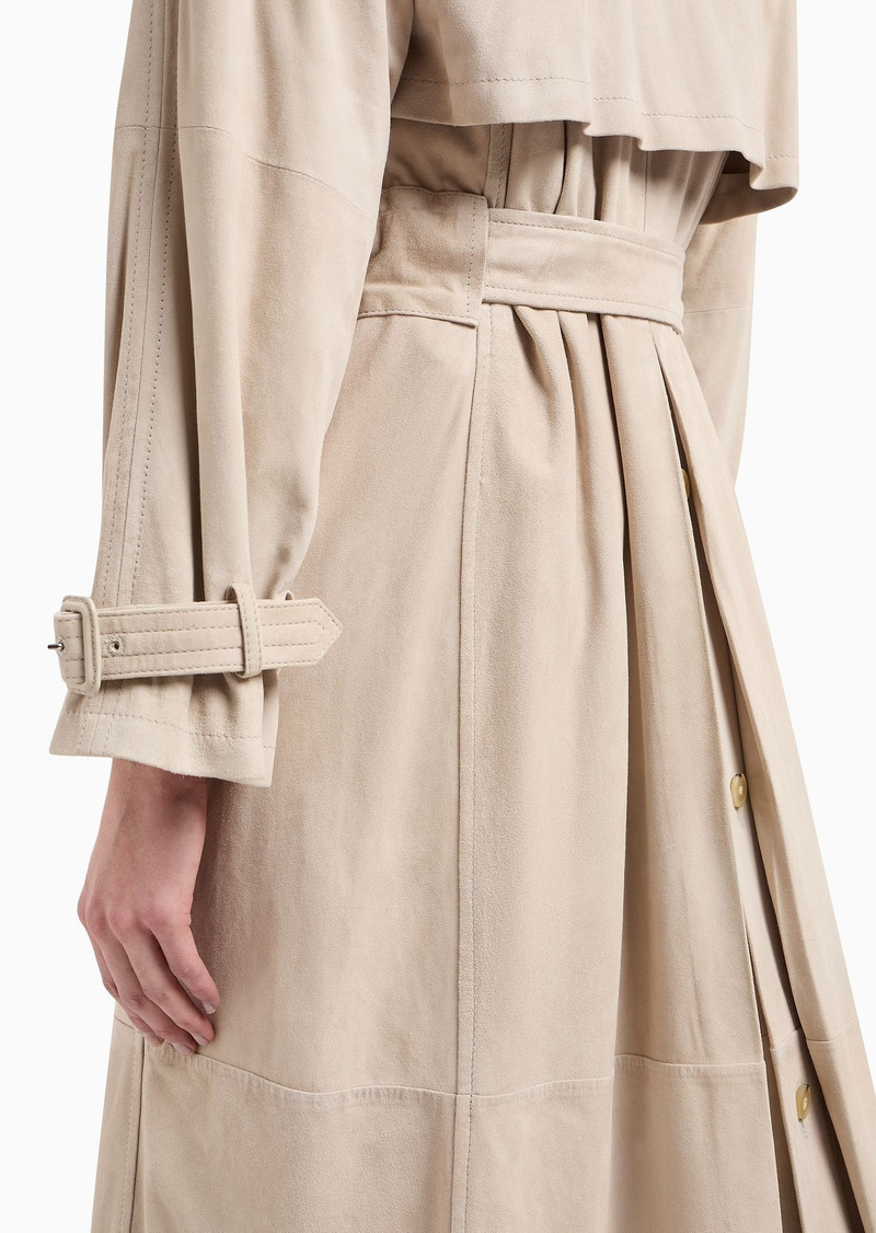 Icon double-breasted, belted trench coat in goatskin suede 7