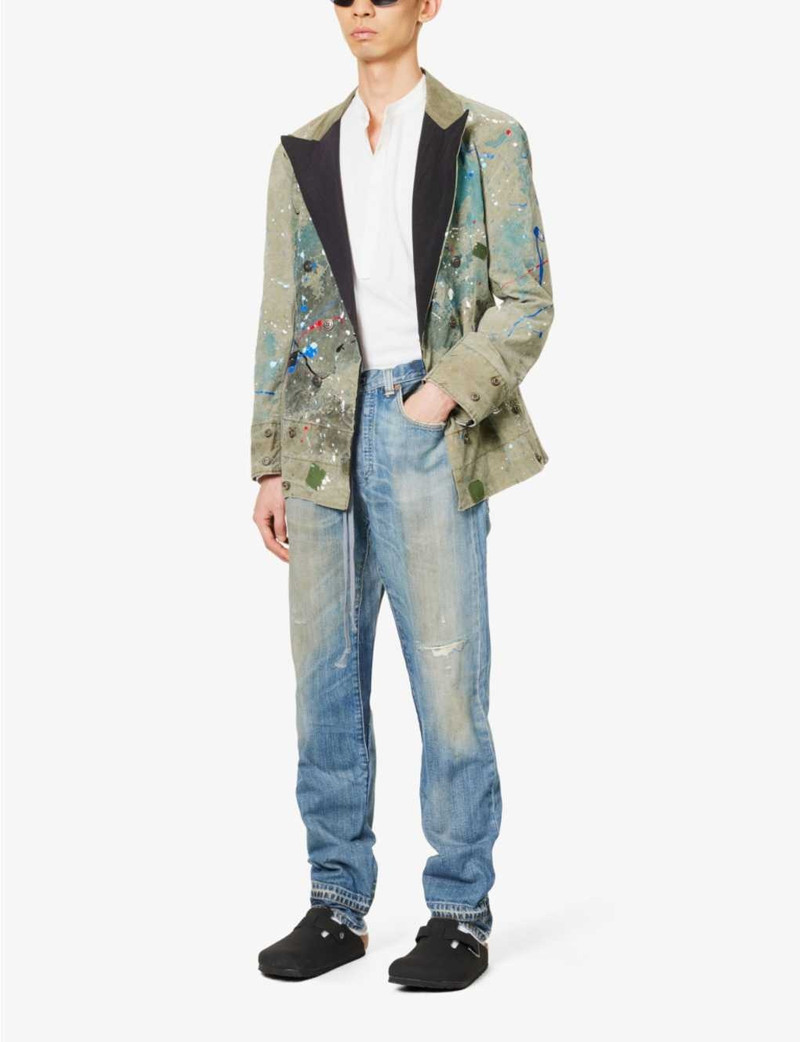 Greg Lauren Paint-splattered peak-lapel relaxed-fit cotton-blend blazer outlook
