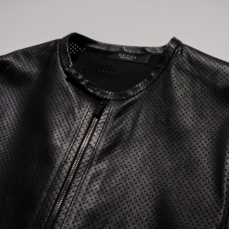 Perforated stretch leather zip jacket 5