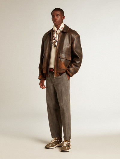 Golden Goose Aviator-style jacket in brown leather outlook