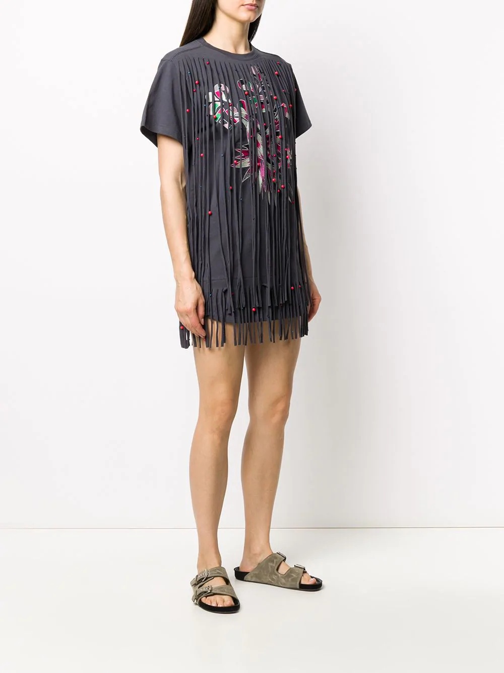 fringe front T-shirt - 3