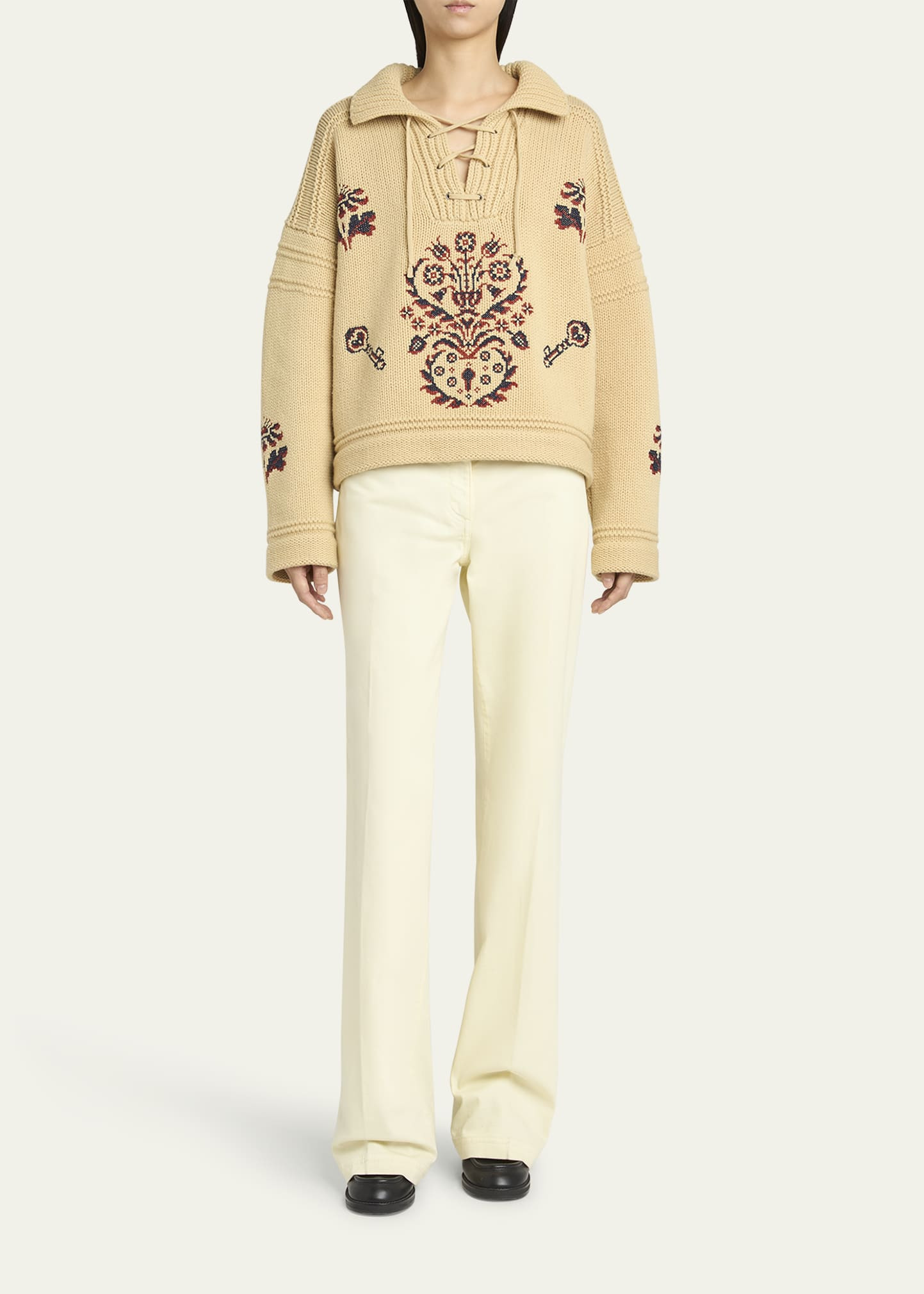 Lace-Up Wool-Cashmere Sweater - 2