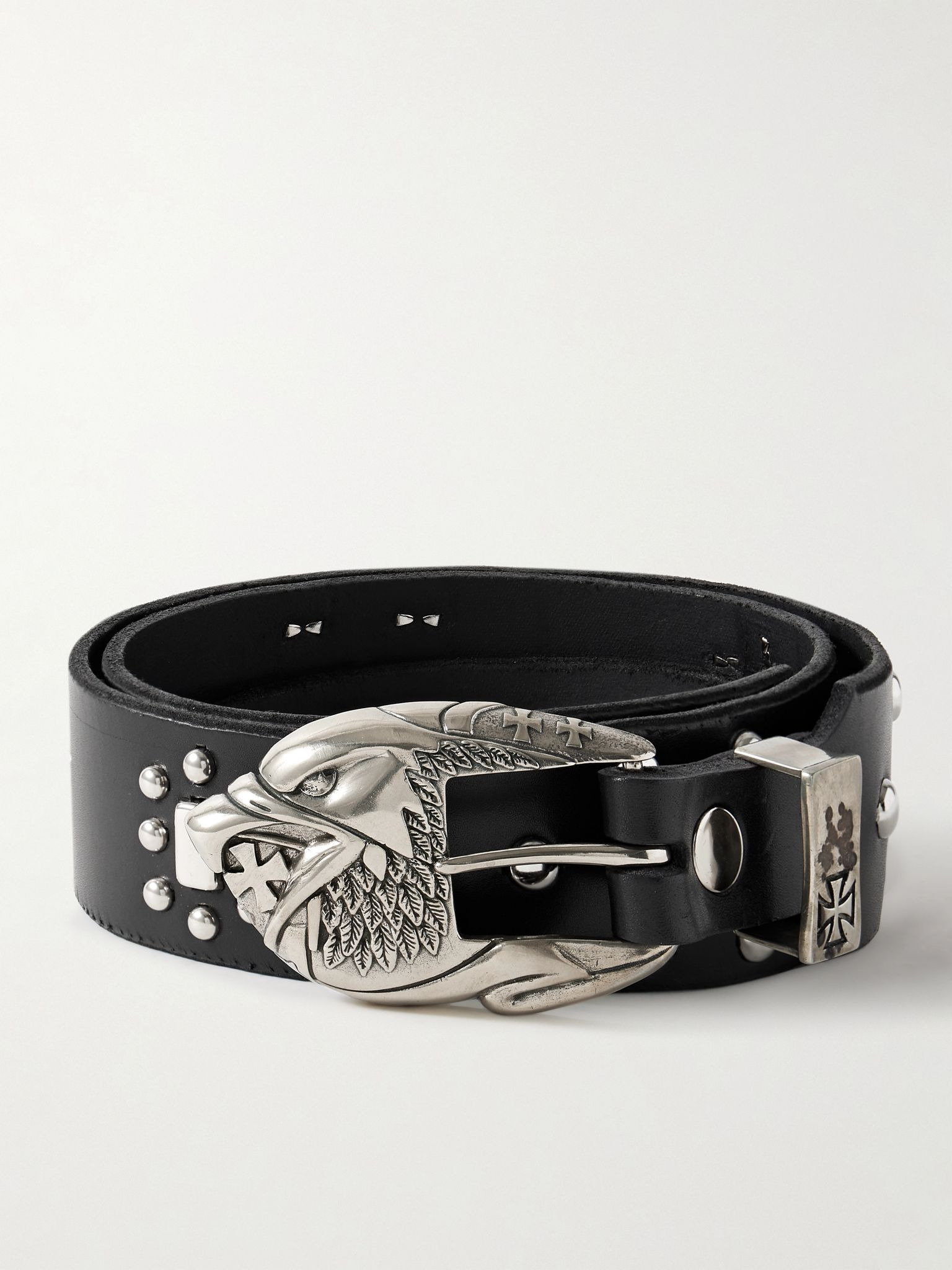 4.5cm Eagle Petit Iron Cross Studded Leather Belt Black - 1