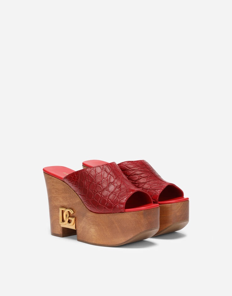 Crocodile flank leather wedges with DG logo - 2