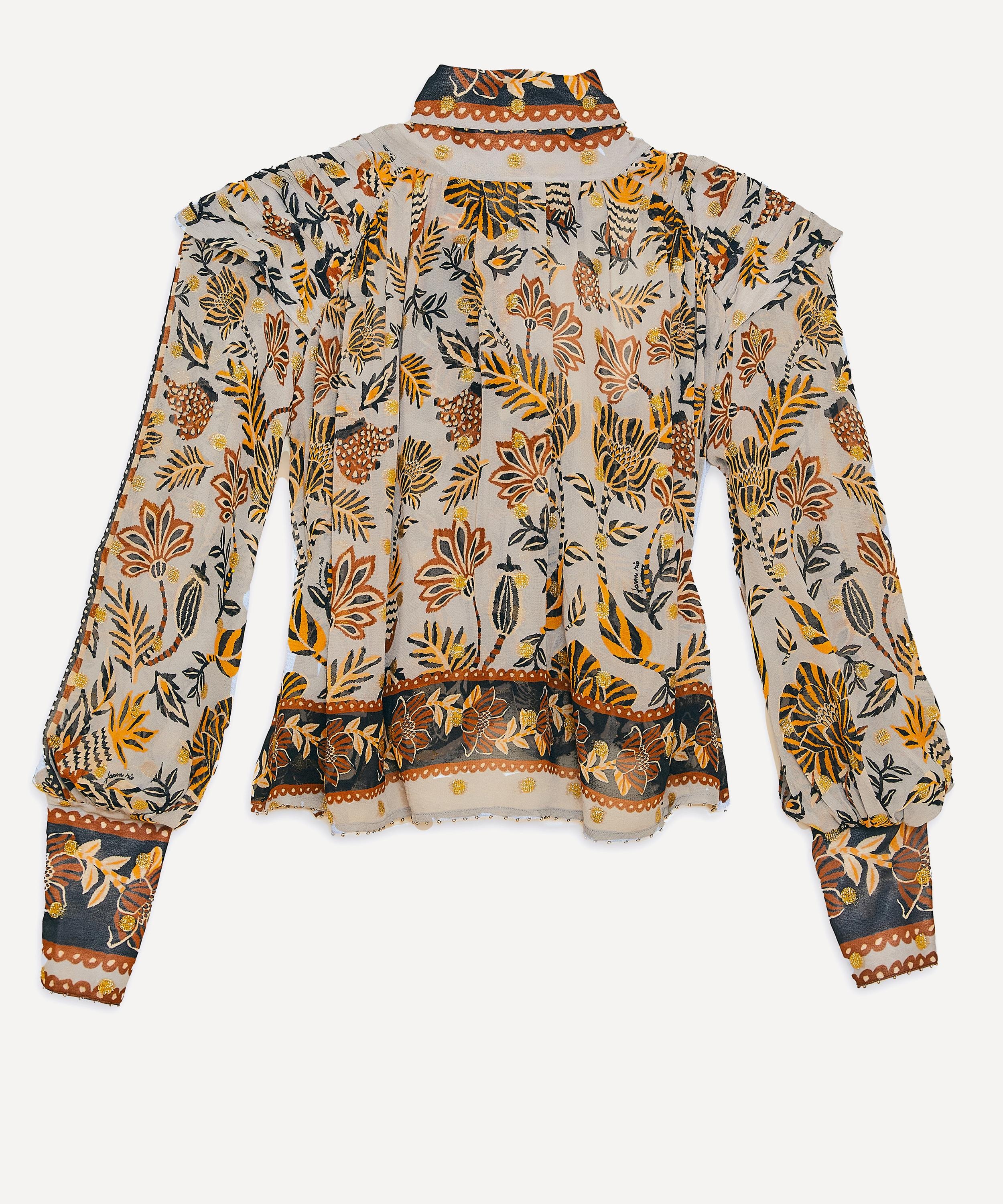Silver Floral Tapestry Long Sleeve Blouse - 2