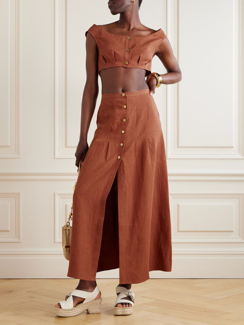 LE KASHA Hadera Pleated Organic Linen-gauze Maxi Skirt outlook