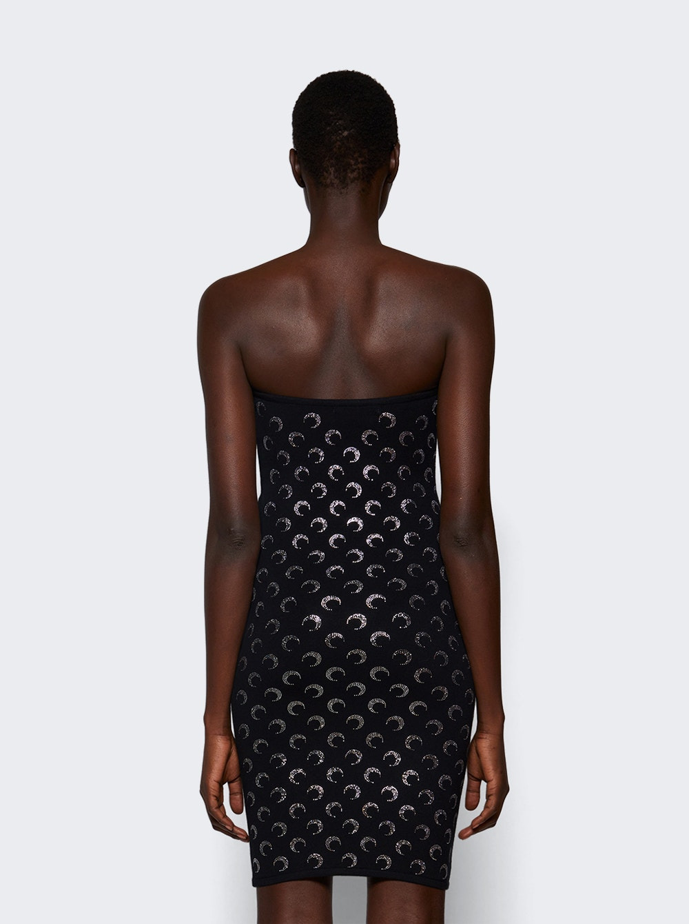 Moon Rhinestone Knit Tube Dress Black - 5