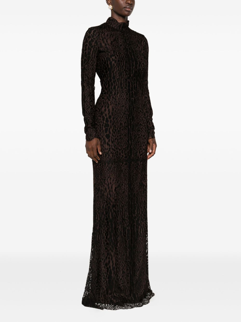 leopard-print high-neck maxi dress - 3