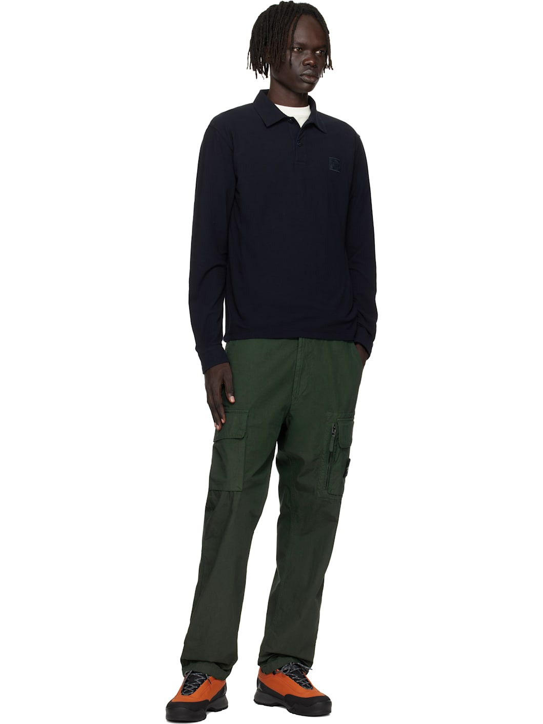 Navy 2200011 Long Sleeve Cotton Jersey Polo - 4