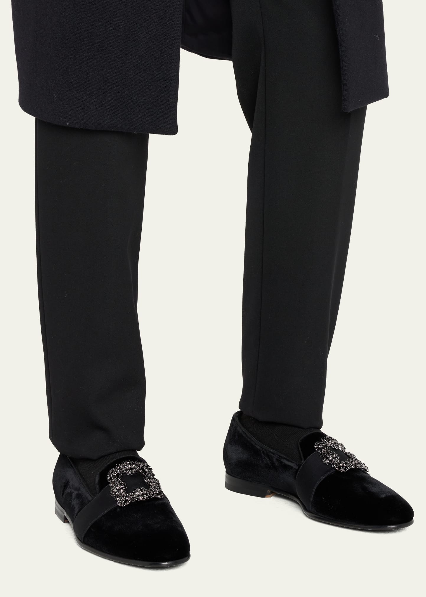 Men's Carlton Square Crystal Buckle Velvet Loafers - 2
