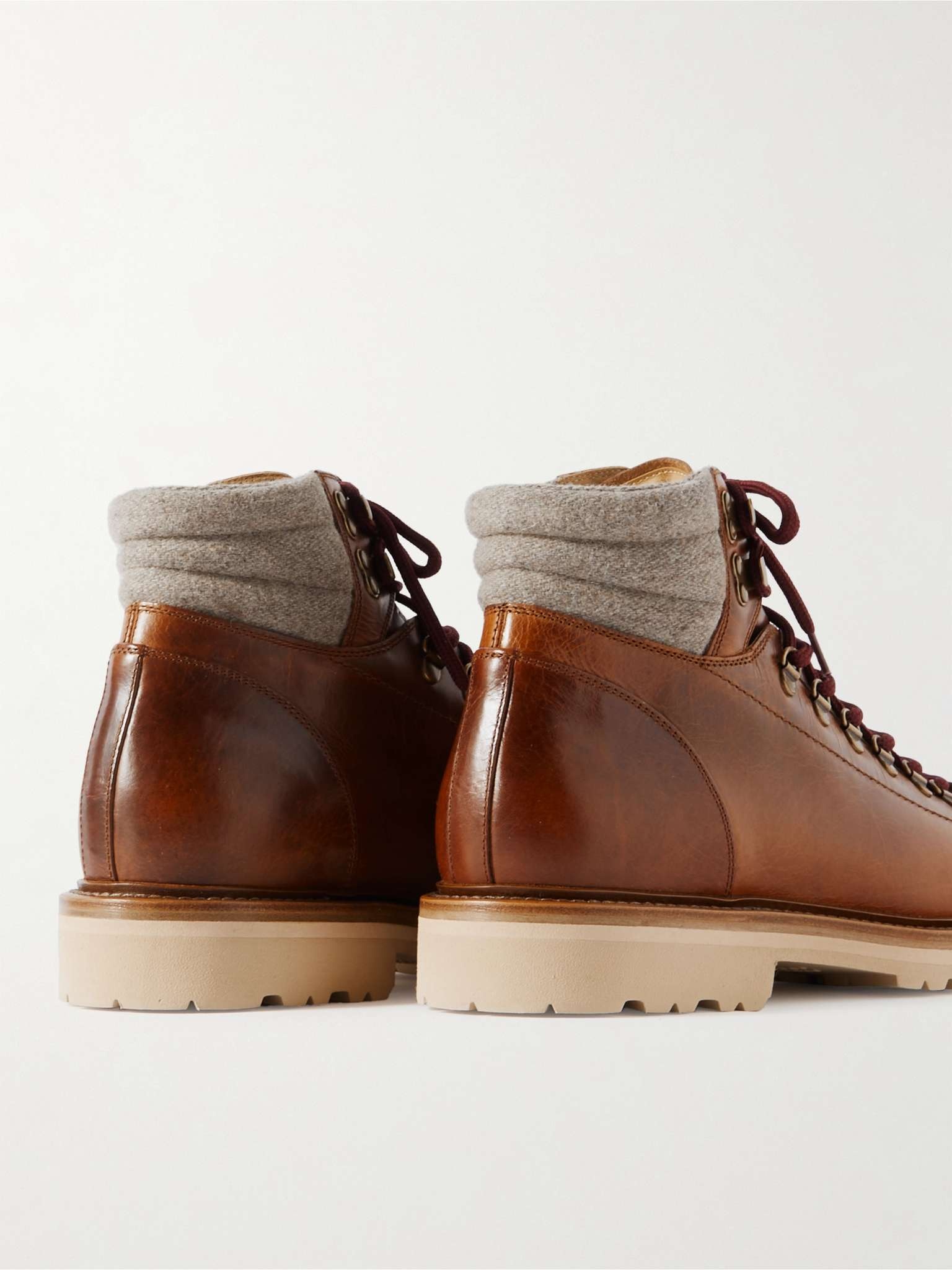 Cashmere-Trimmed Leather Hiking Boots - 5