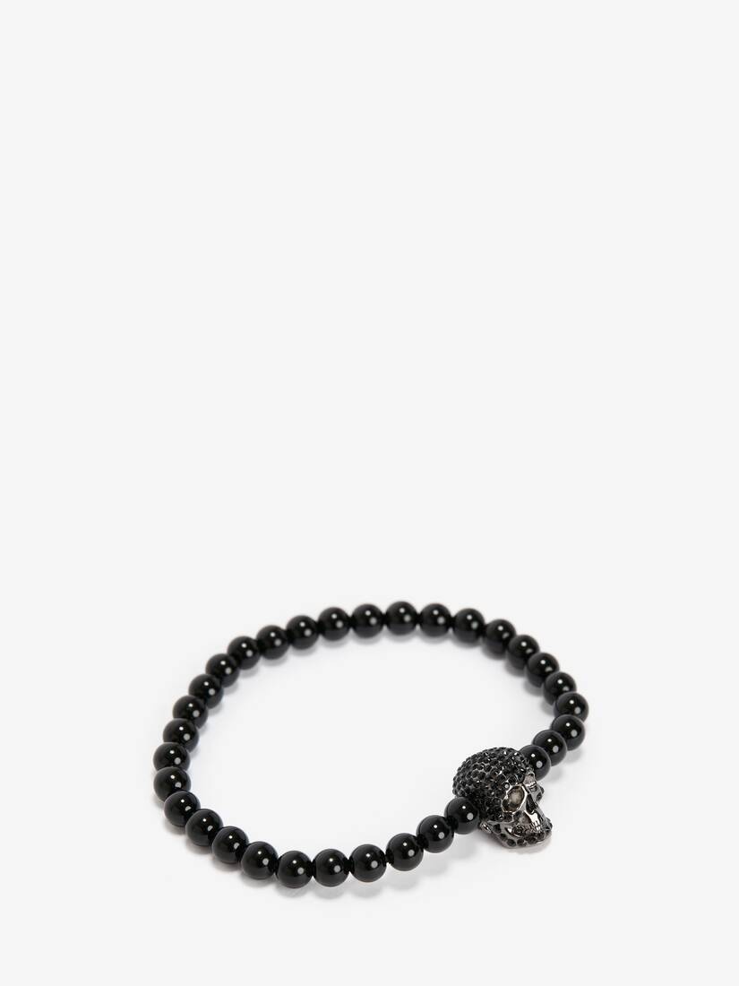 Men's Pavé Skull Beaded Bracelet in Black - 2