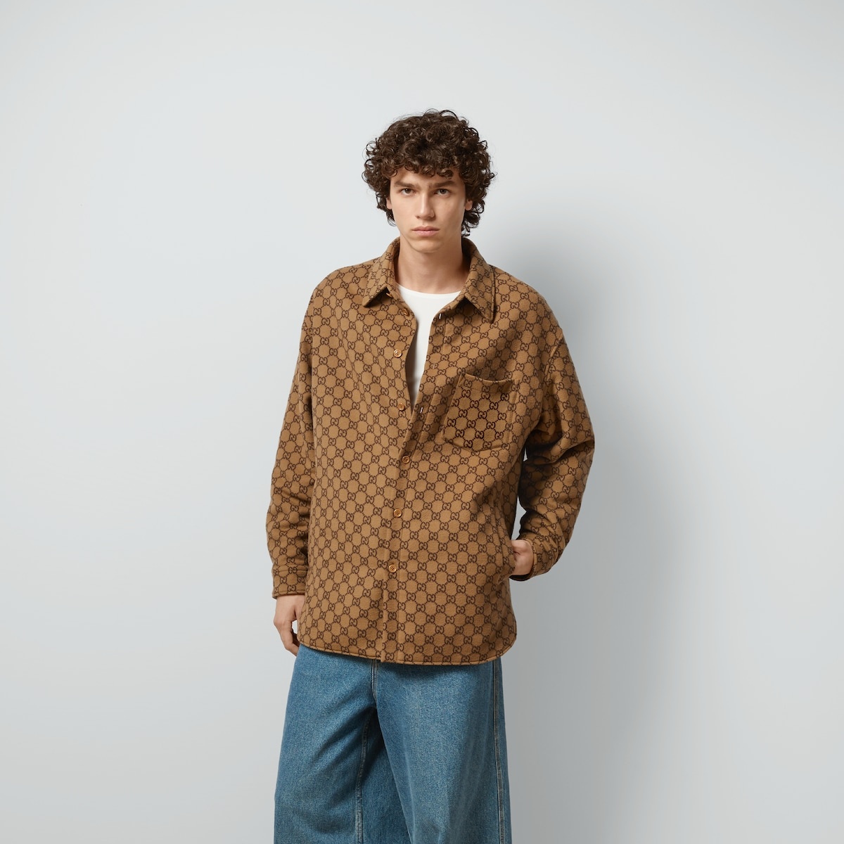 GG wool flannel padded overshirt - 5
