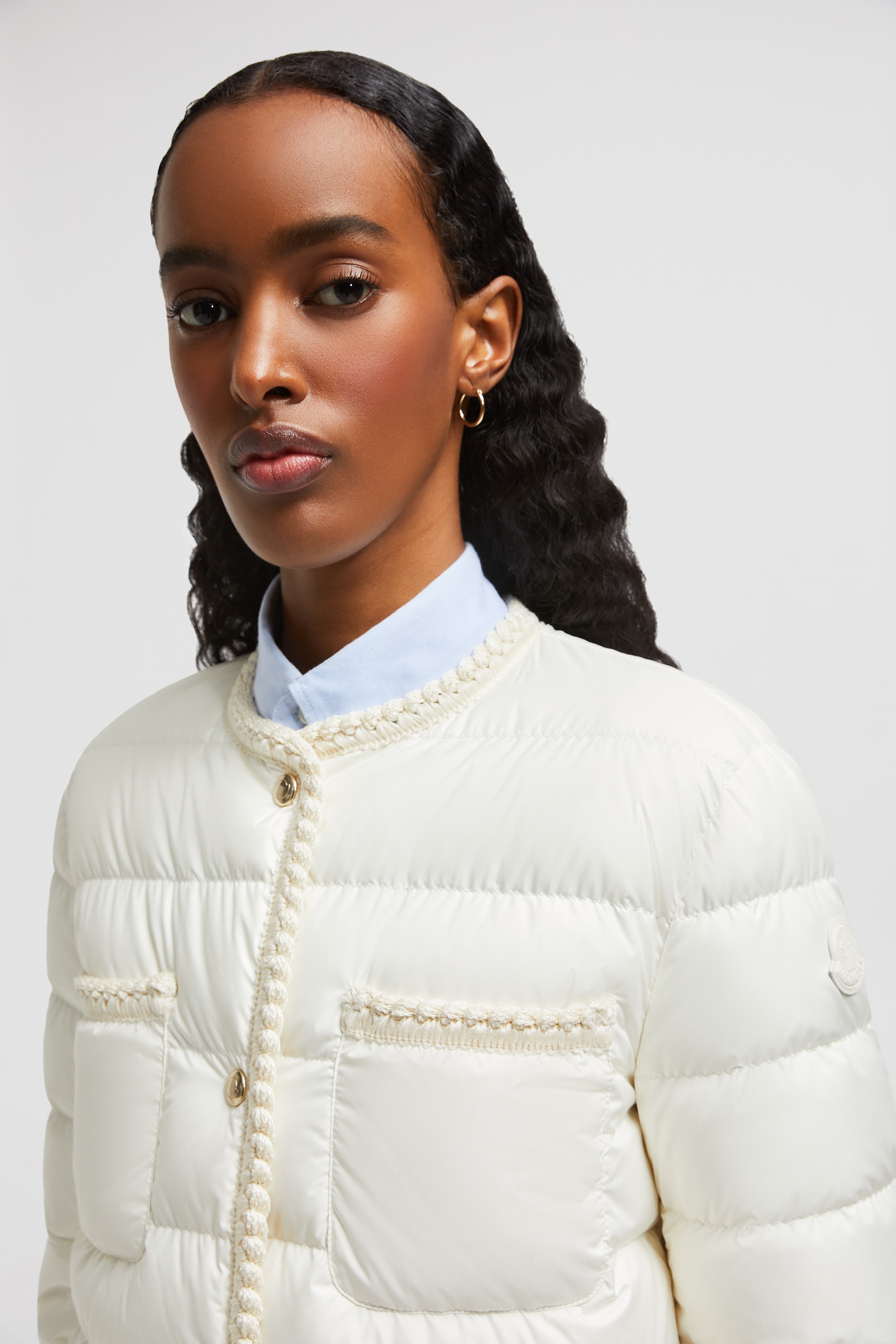 Moncler Gencaylong Braided Trim Long Down Jacket | REVERSIBLE
