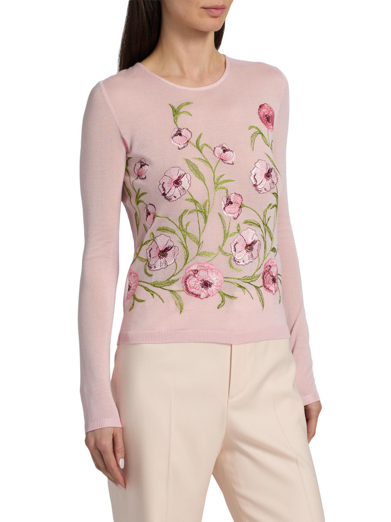 Women's Floral Embroidered Cashmere-Silk Top - Rose 4