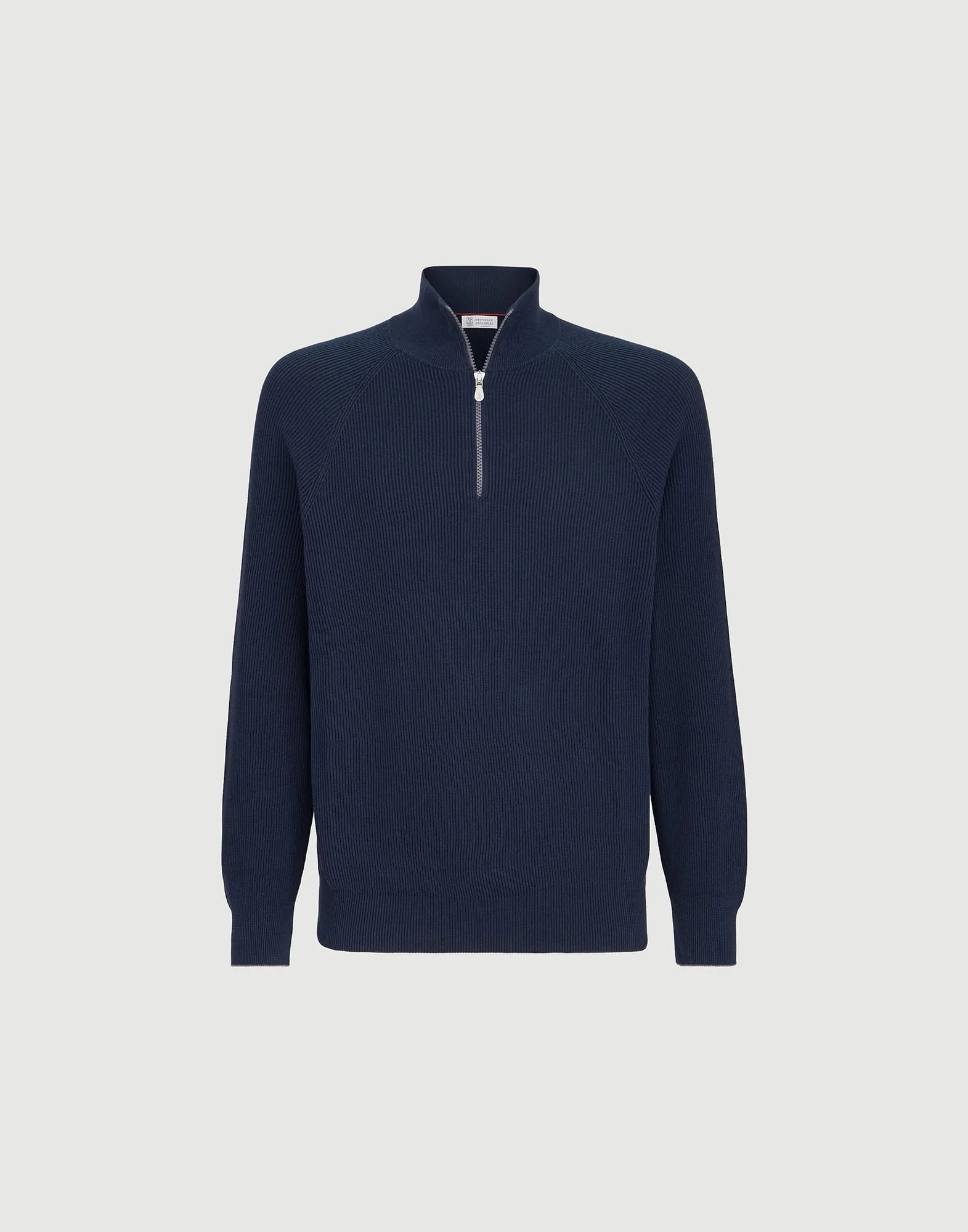 Cotton English rib sweater with half zip and raglan sleeves - 1