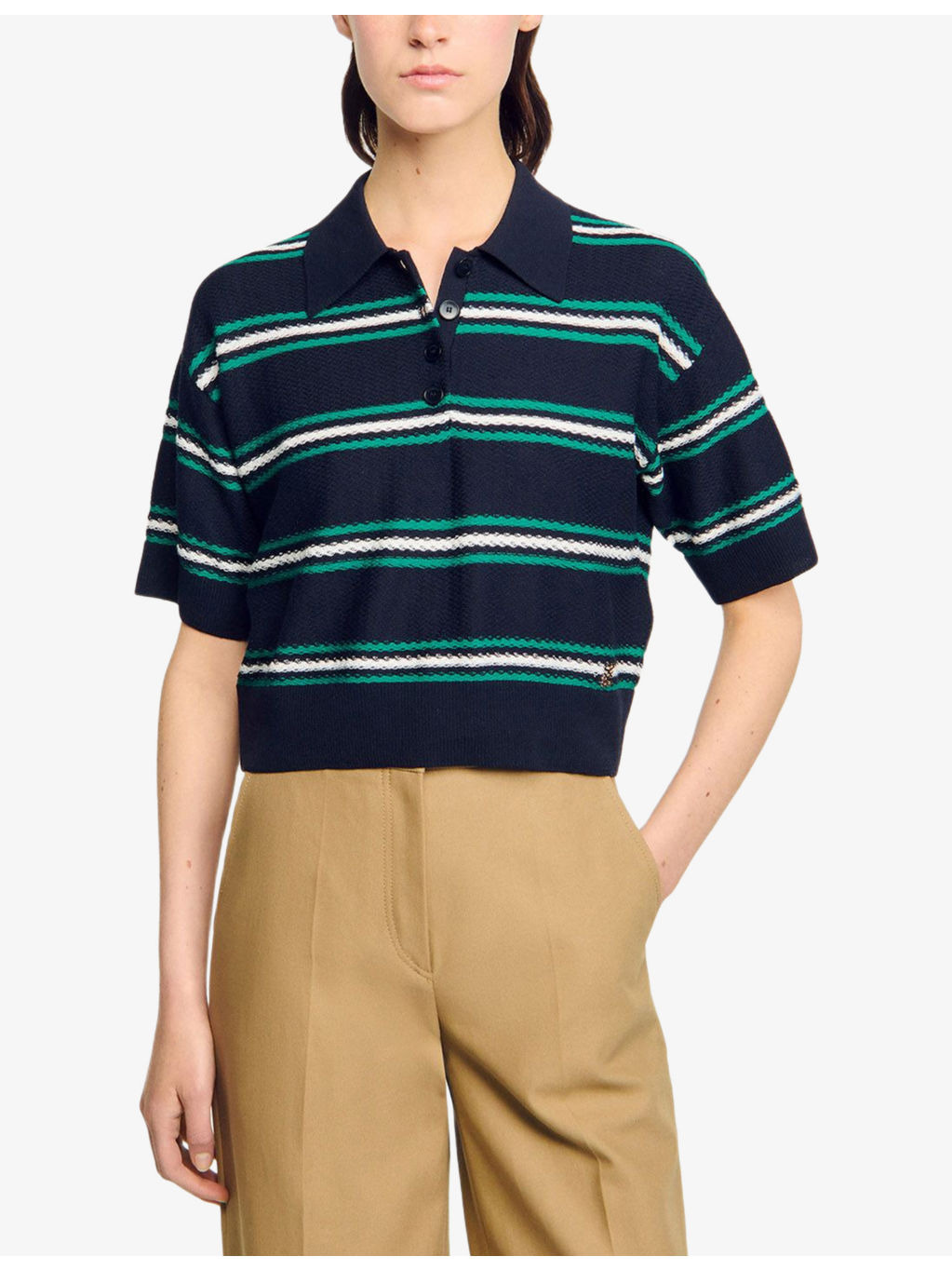 Stripe Polo-Neck Knitted Top - 3