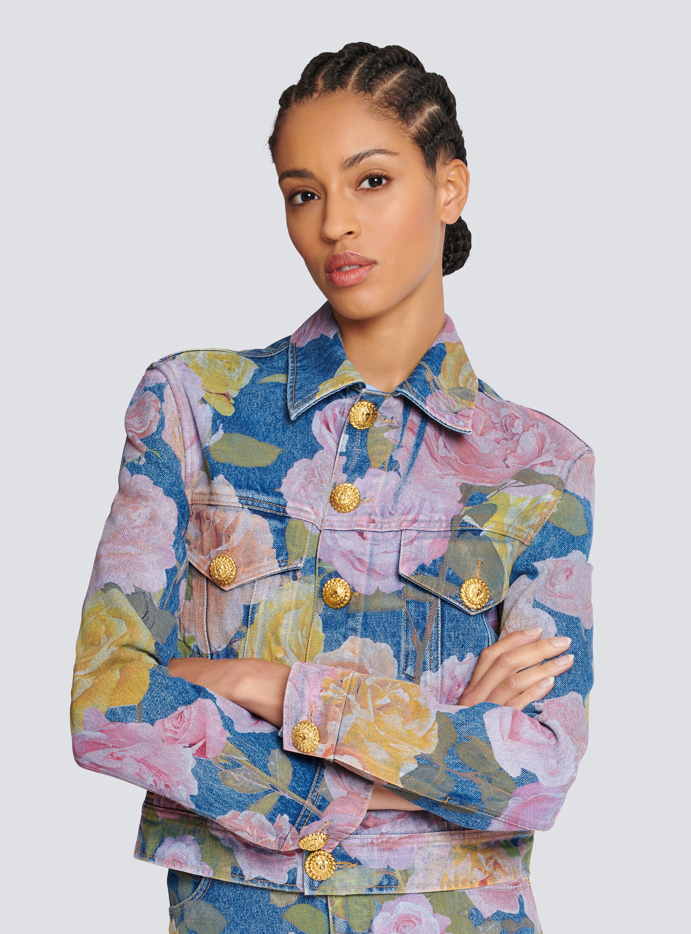Denim jacket with Pastel Roses print - 6