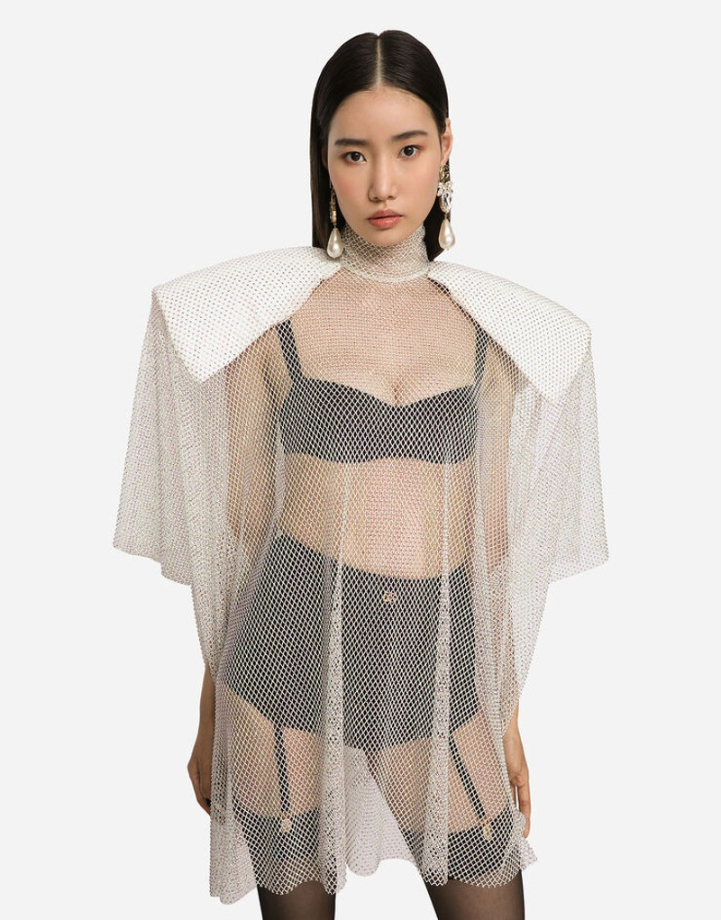 Mesh blouse with rhinestone appliqués 1