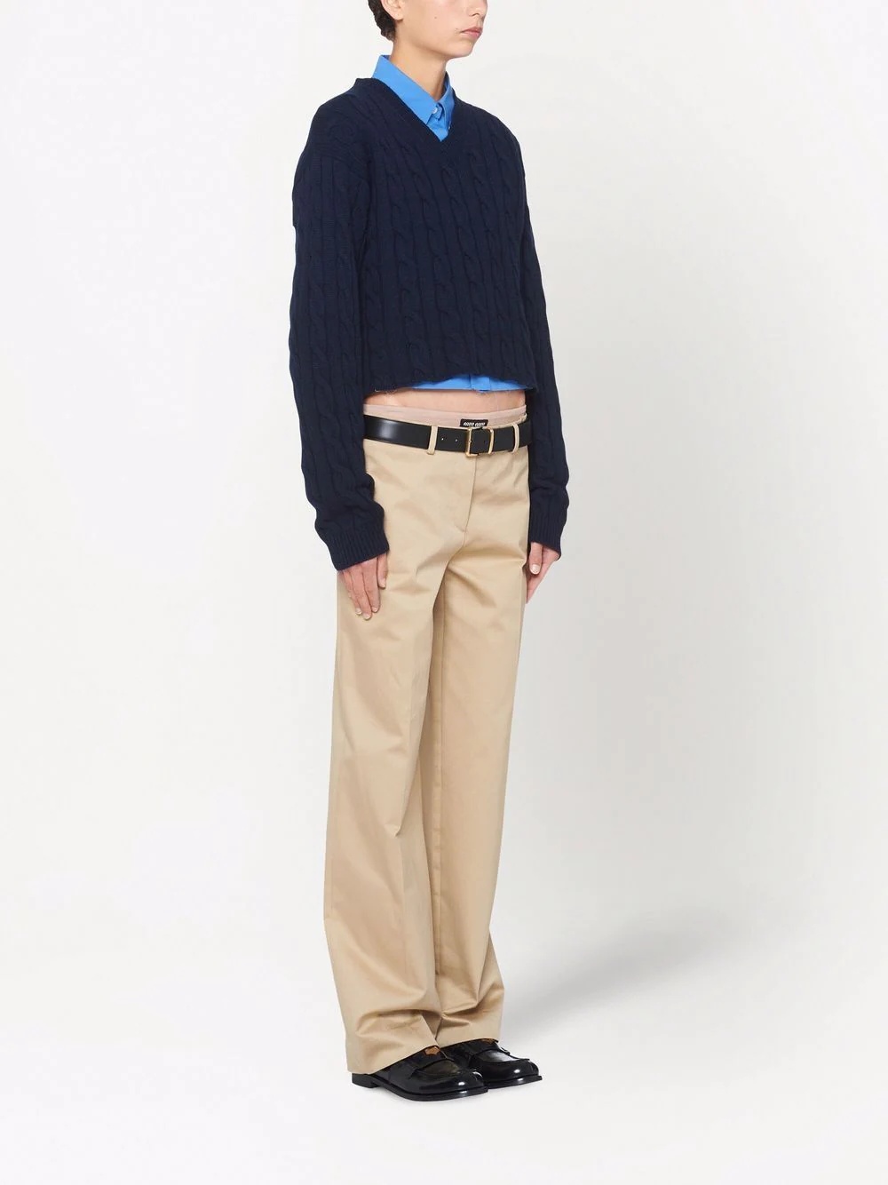 cable knit cashmere V-neck jumper - 3
