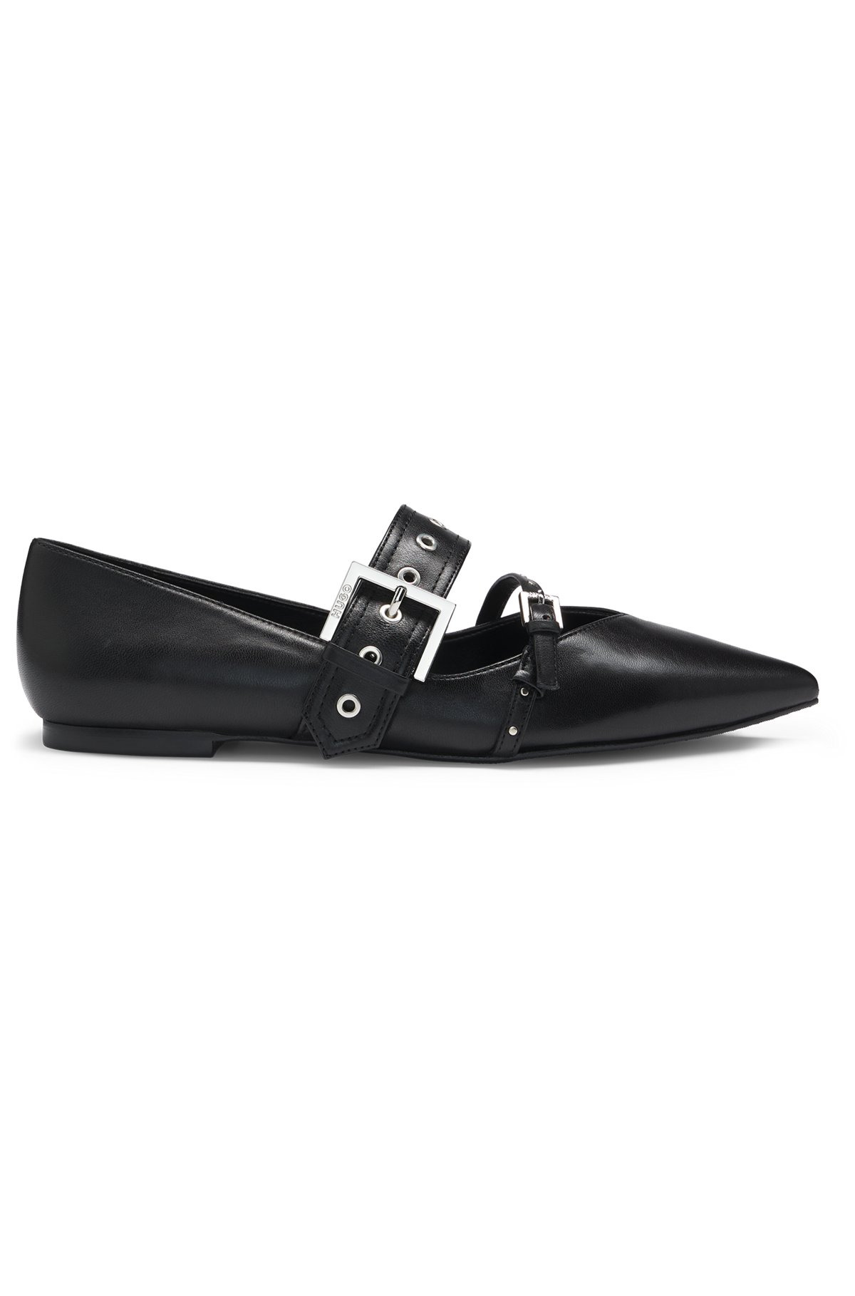 NAPPA-LEATHER BALLERINA PUMPS WITH BUCKLED STRAPS - 1