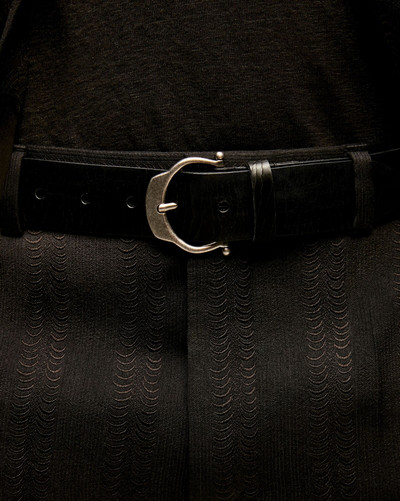 SAINT LAURENT horseshoe buckle belt in crackled leather outlook