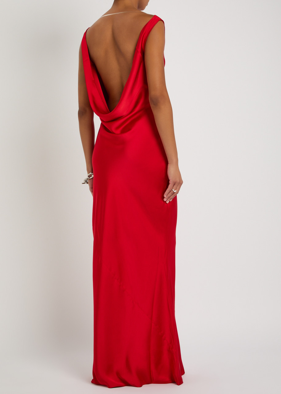 Norma Kamali Sleeveless Low Back Drape Satin Gown - 3
