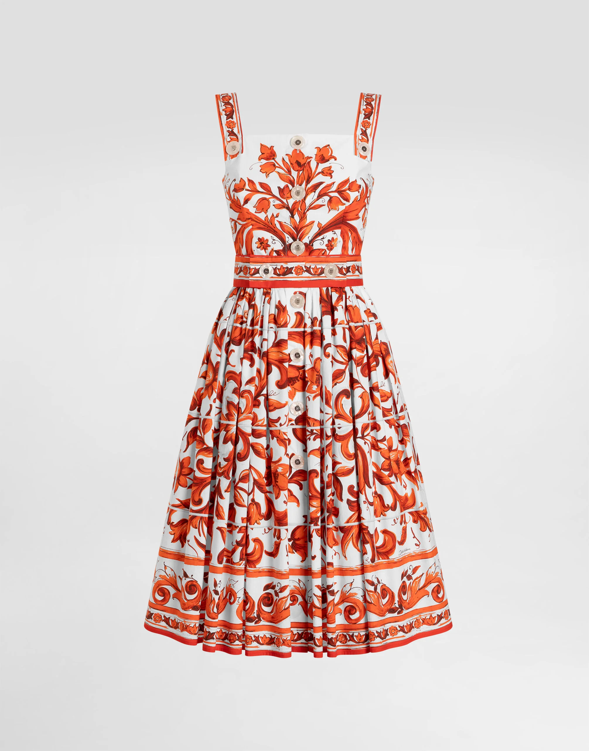 Majolica-print long poplin dress - 1