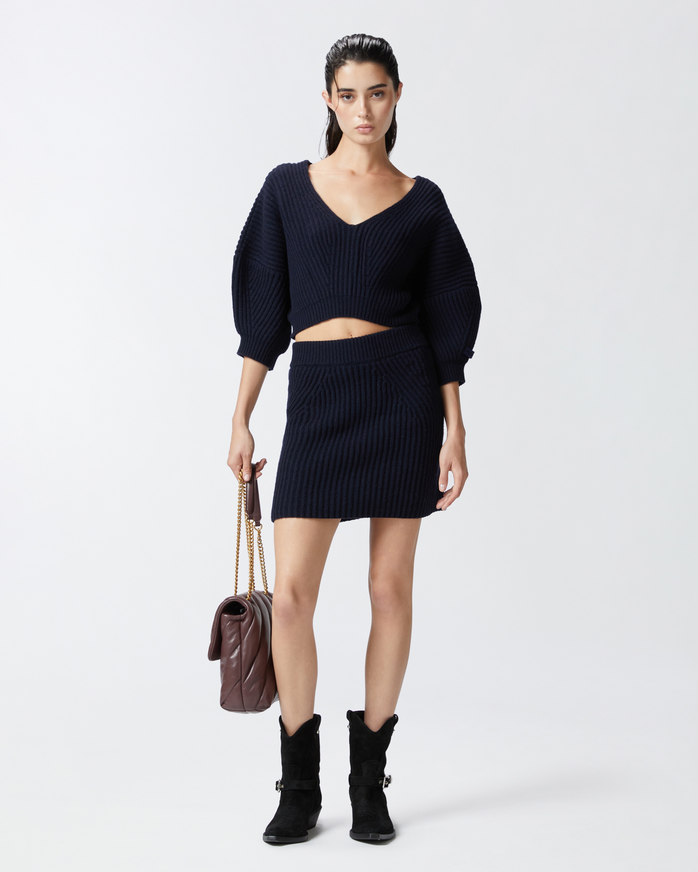 CROPPED RIBBED V-NECK SWEATER - 3