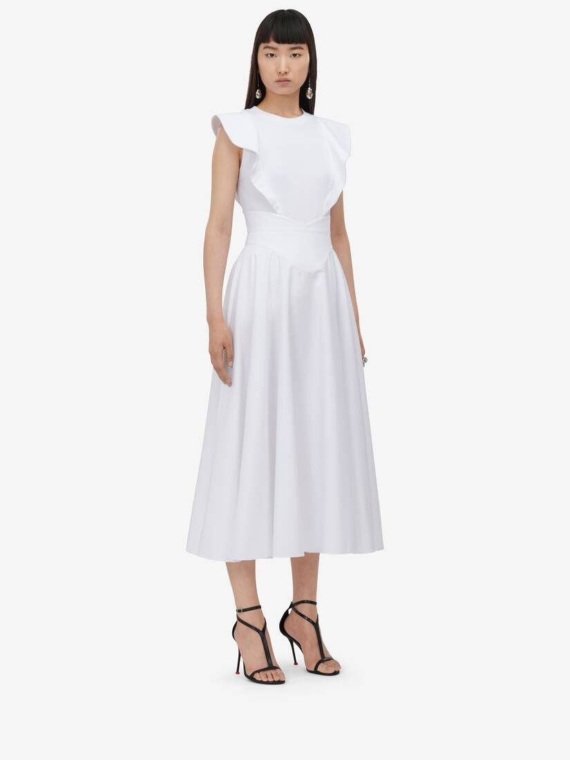Women's Corset Midi Skirt in Optic White - 3