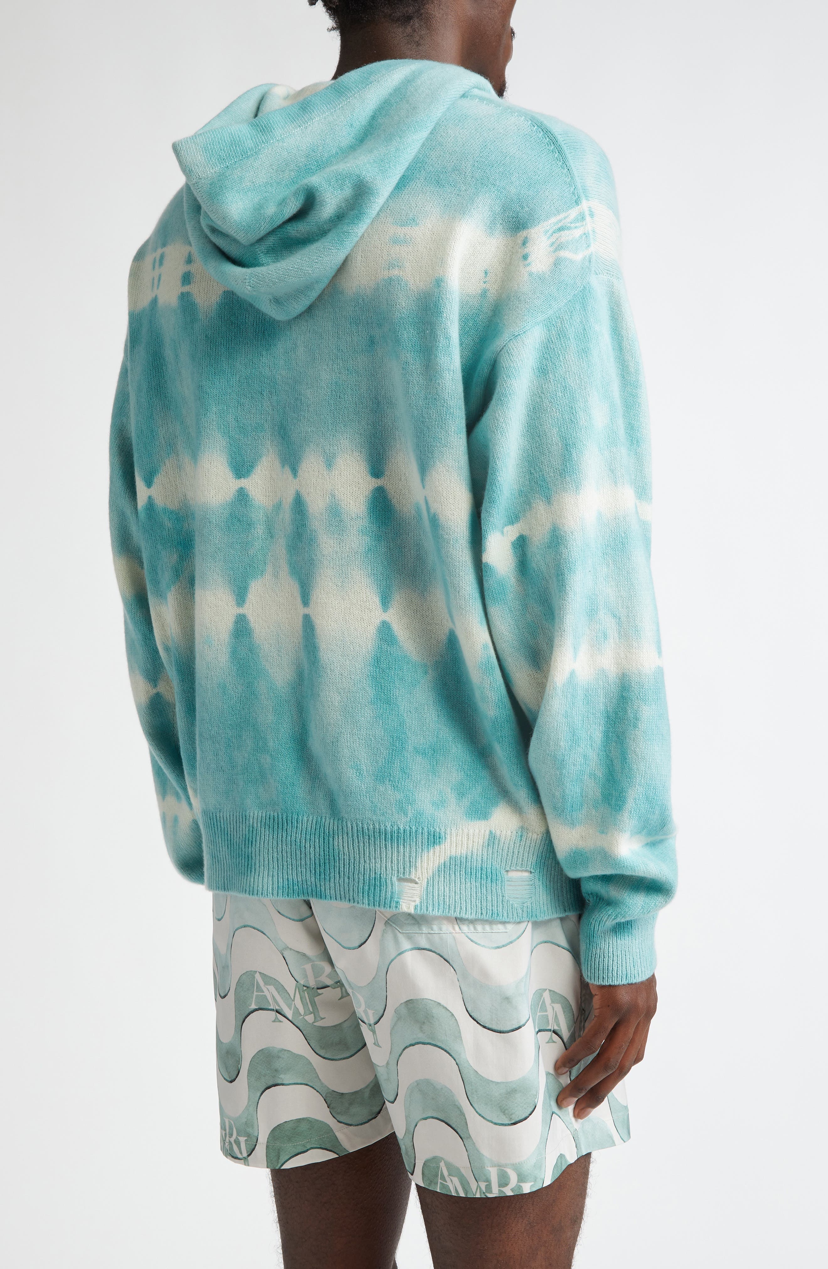 AMIRI Tie Dye Cashmere & Wool Hoodie in Sea Blue at Nordstrom - 3