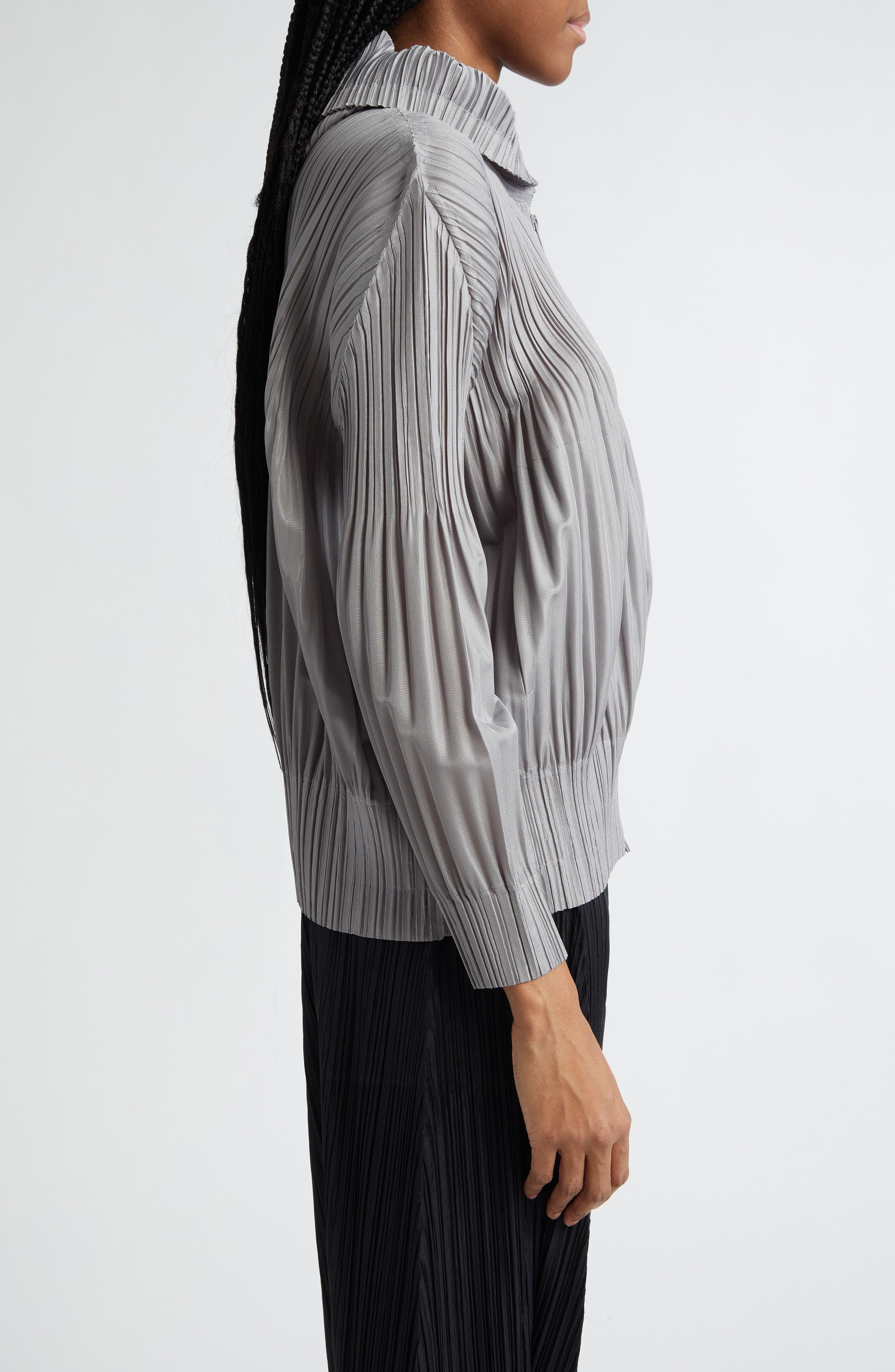 Pleats Please Issey Miyake Pleated Zip Front Hoodie in Cool Gray at Nordstrom - 3