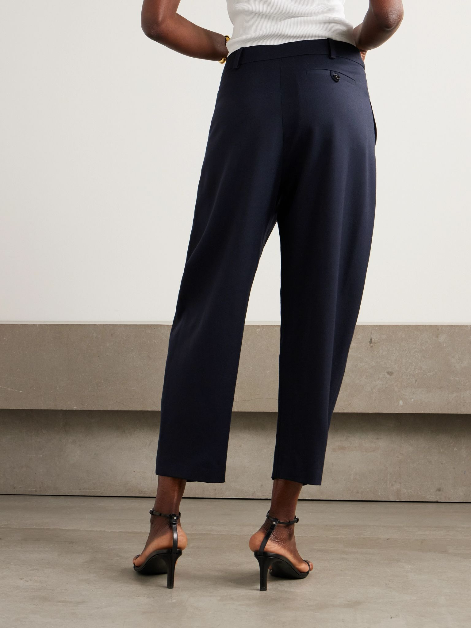 Cropped pleated wool tapered pants Navy - 4