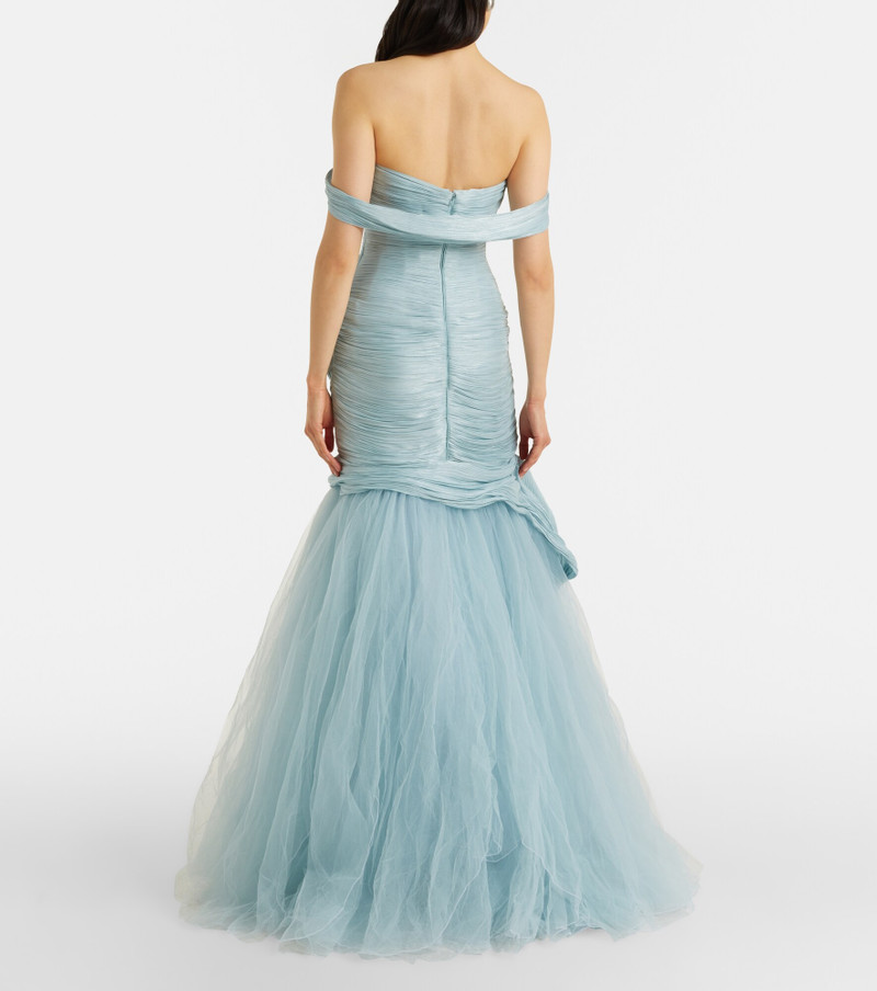 Pleated off-shoulder bustier gown 5
