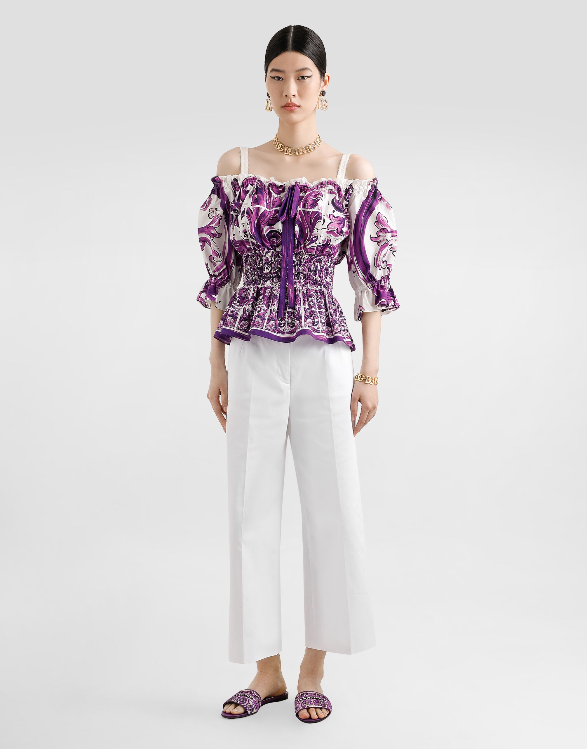 Majolica-print poplin top - 4