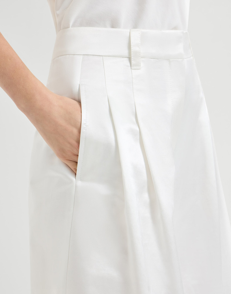 Cotton and silk satin loose pleated trousers with monili 4