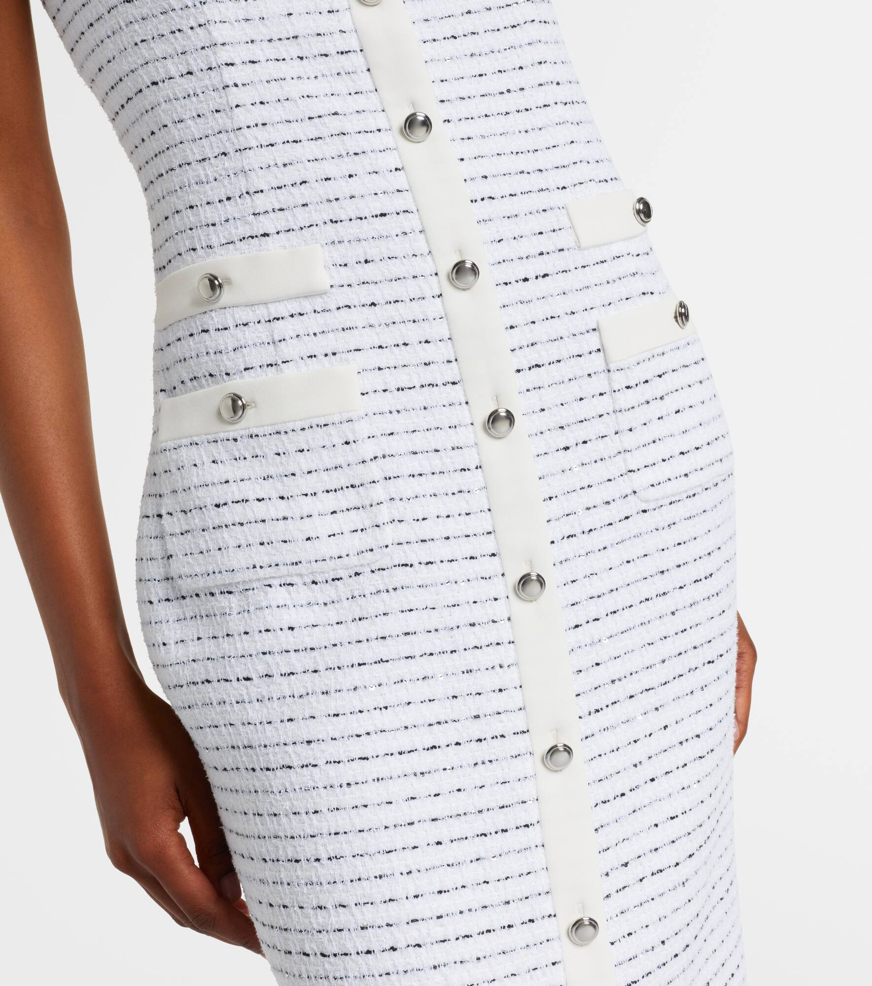 Bow-detail striped tweed midi dress - 5