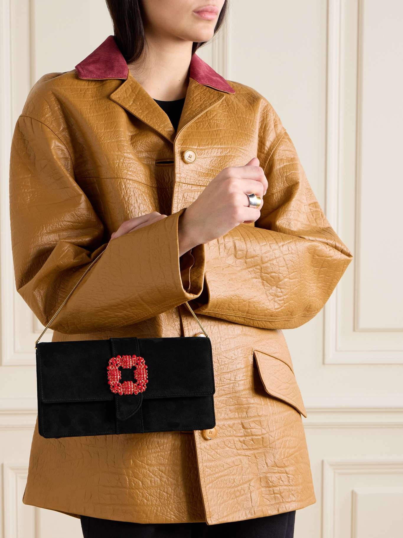 Capri embellished suede clutch Black - 6