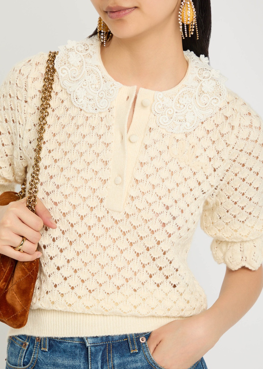 Chloe Lace-embellished Pointelle-knit top - 5