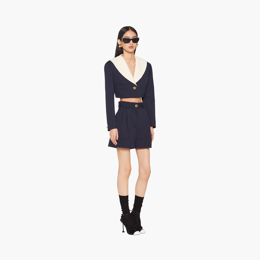 Single-breasted cropped grain de poudre jacket - 2