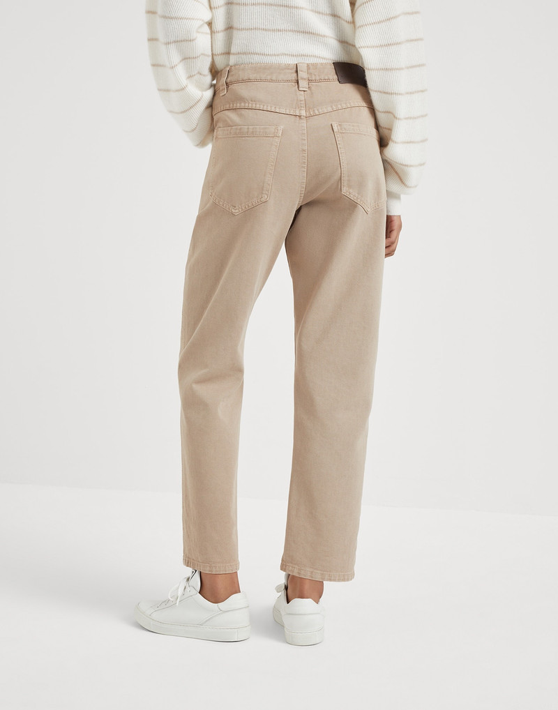 Brunello Cucinelli Stretch dyed denim straight trousers with shiny bartack outlook