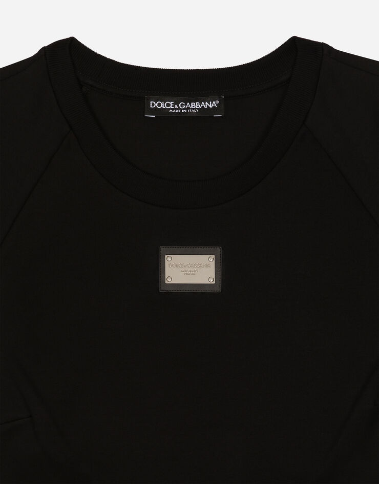 Cropped jersey T-shirt with Dolce&Gabbana tag - 3