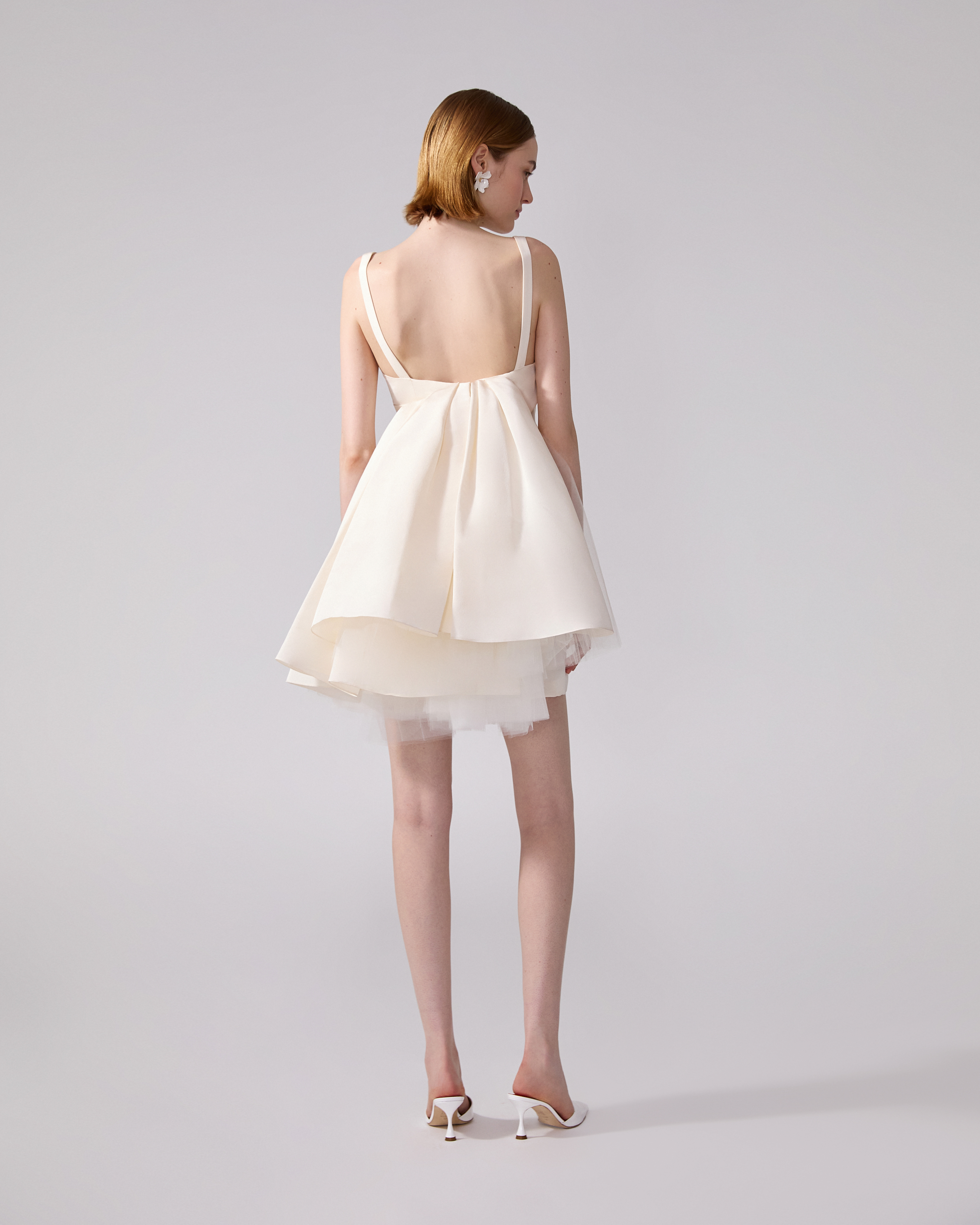Wrap Bodice Mini Dress With Watteau - 3