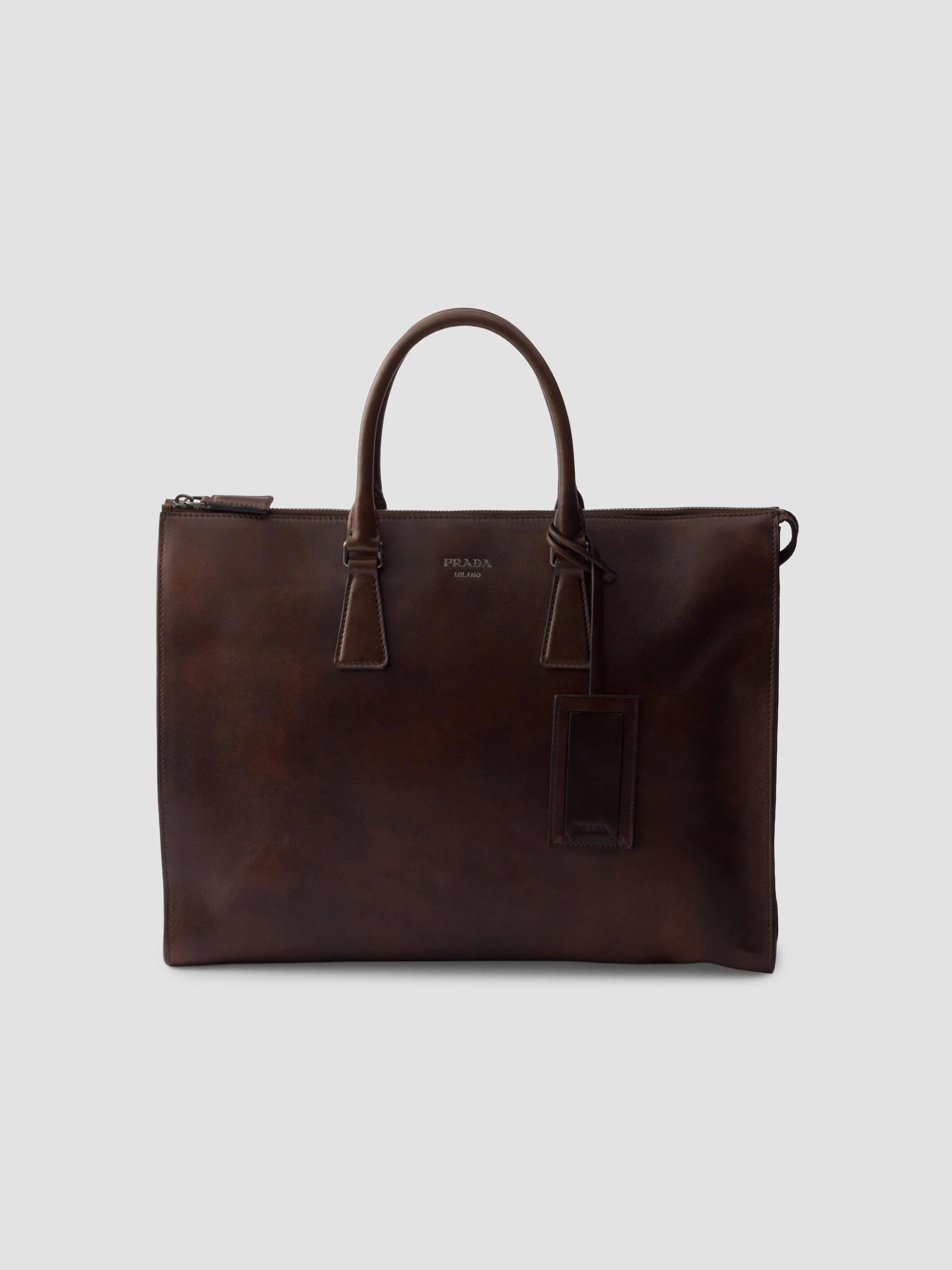 Men's Leather Tote Bag - Brown - 1